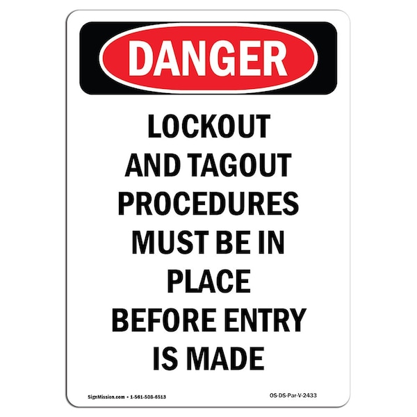 Safety Sign, OSHA Danger, 24" Height, Aluminum, Lockout And Tagout Procedures, Portrait